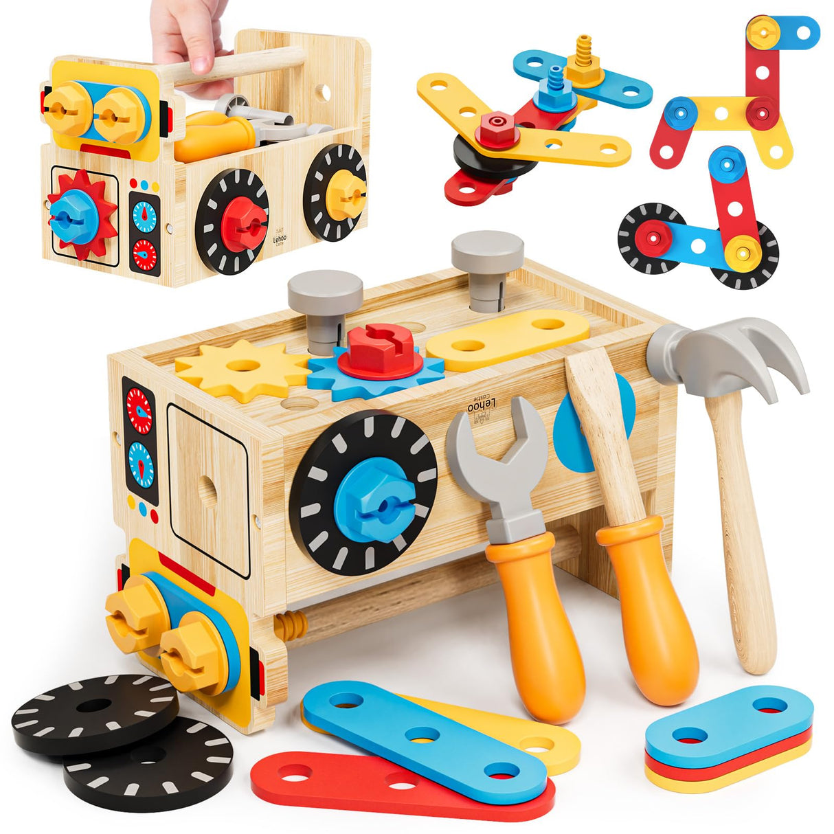 Montessori Kids Tool Set, Wooden Toddler Tool Bench Educational Toys for Ages 2-4, 2 Year Old Boy Gift for Birthday Christmas, STEM Pretend Play Tool Box, Learning Developmental Construction Toys