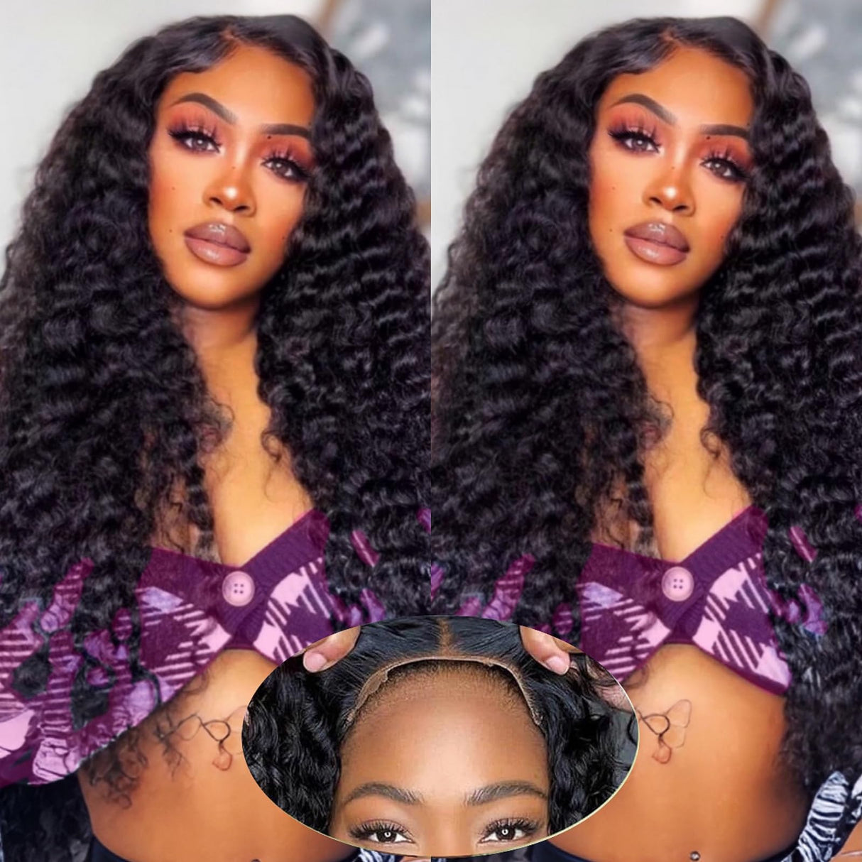 Ksfull Deep Wave Lace Front Human Hair Wigs for Black Women 5x5 Hd Lace Closure Wig Curly Human Hair Pre Cut Wear and Go Glueless Wet and Wavy Wigs Pre Plucked 180% Density Natural Color 22 inch