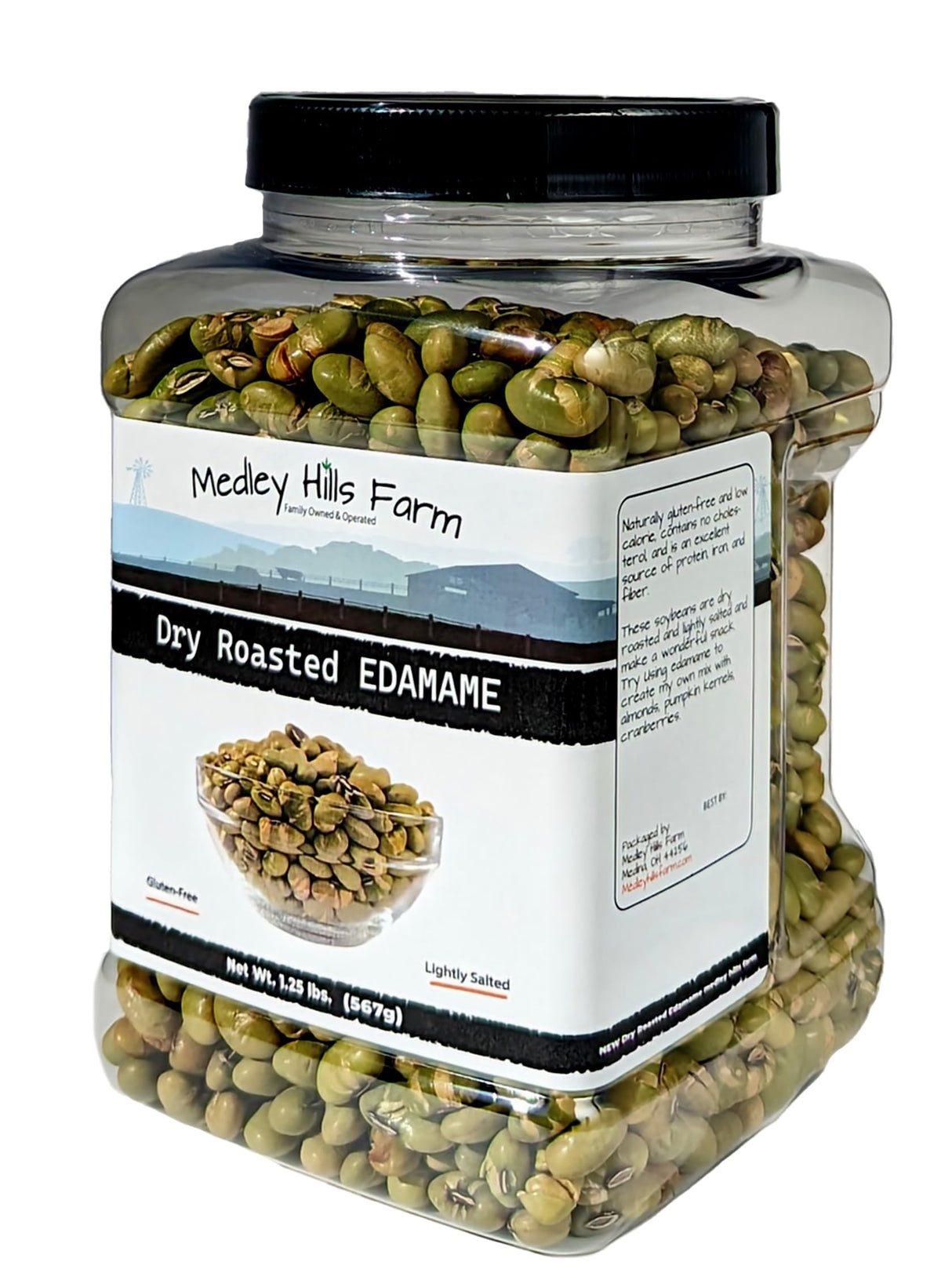 Dry Roasted Edamame by Medley hills farm 1.25 Lbs. in Reusable Container - edamame dry roasted and Lightly Salted - Healthy diet snacks - gluten-free