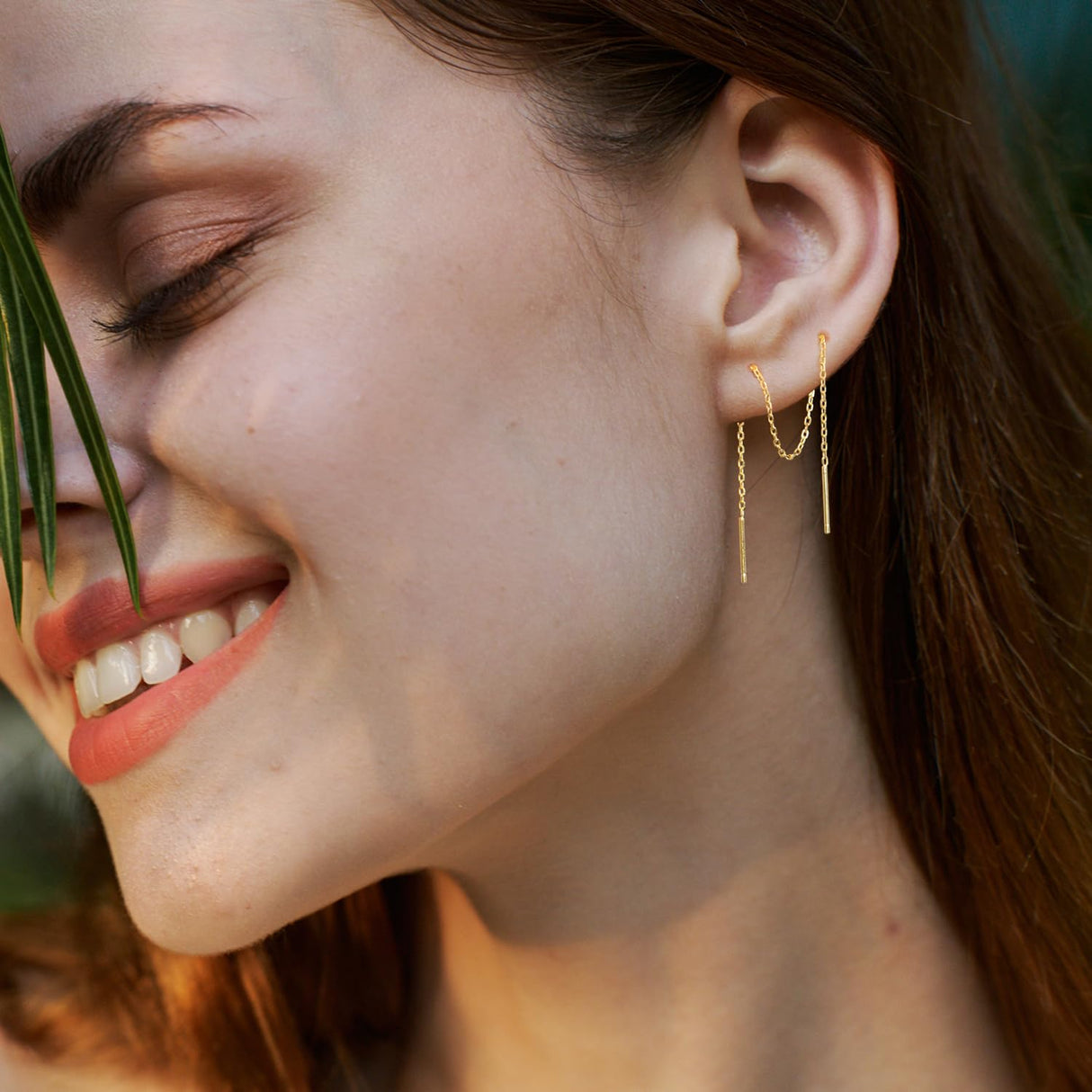 Dangle Earrings Threader Chain Earring Women Sterling Silver (Gold)