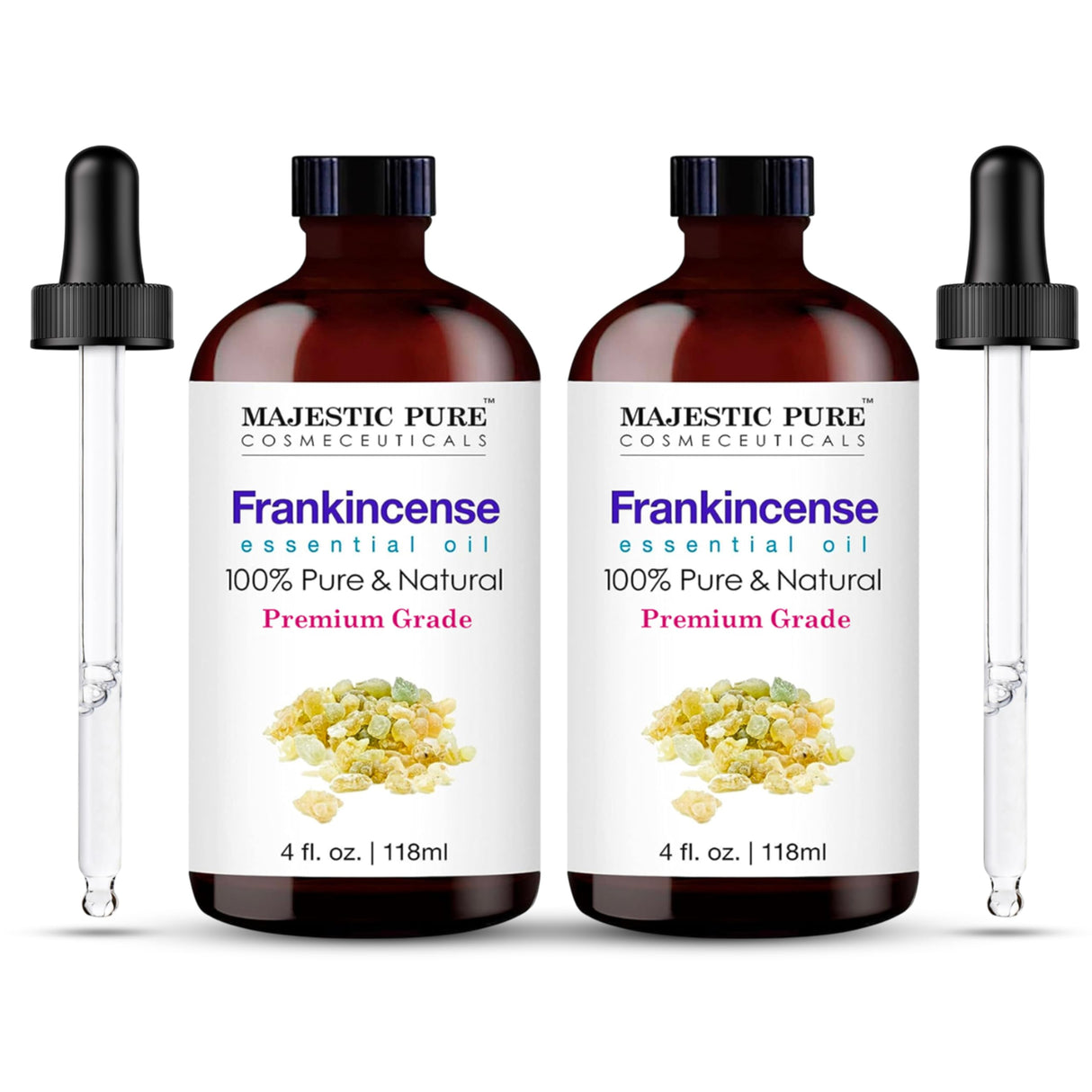 MAJESTIC PURE Frankincense Essential Oil with Glass Dropper | 100% Pure and Natural Frankincense Oil | Premium Grade Essential Oils for Diffusers, Skin, Aromatherapy, Massage | 4 Fl Oz (Pack of 2)