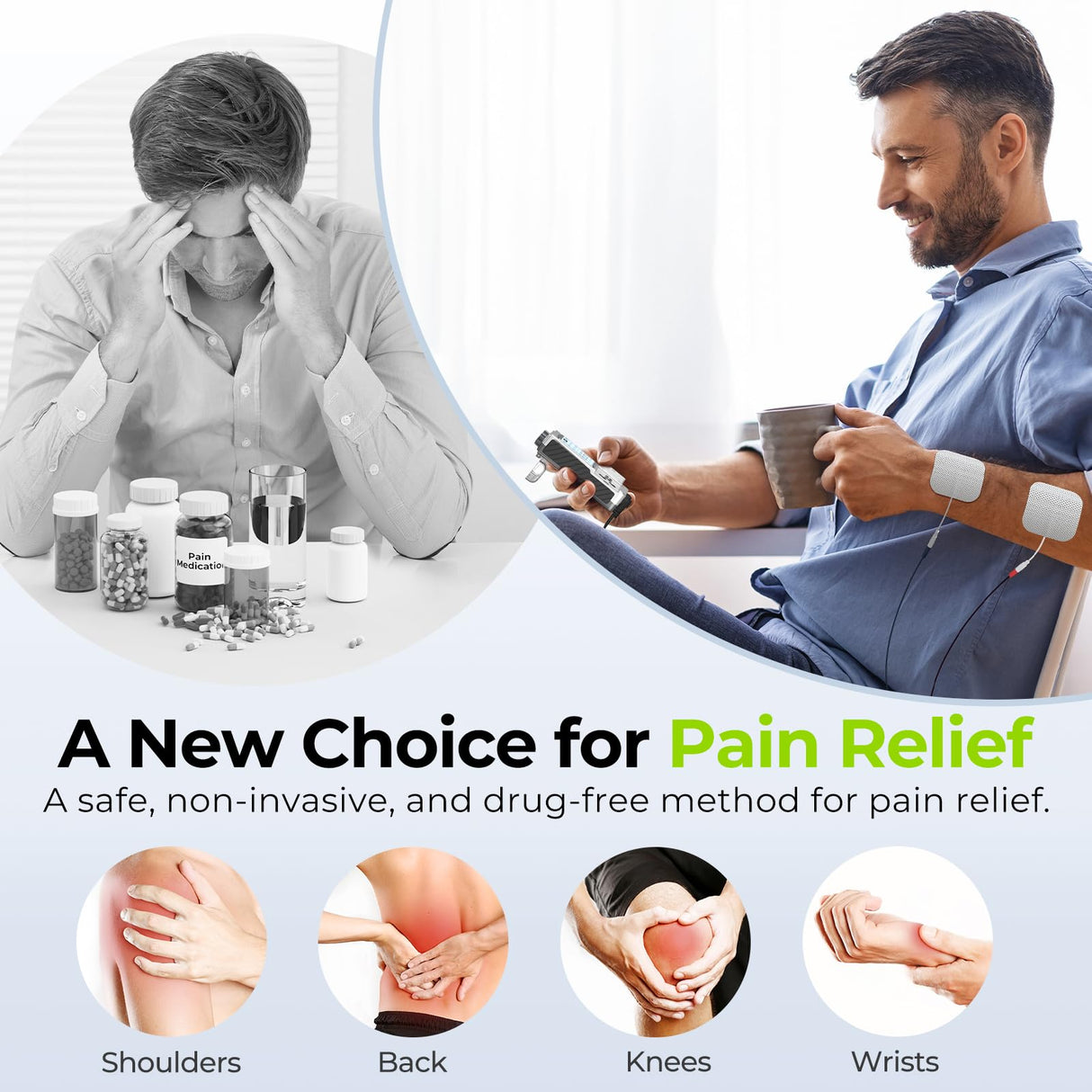 AUVON Rechargeable TENS Unit Muscle Stimulator, FSA HSA Eligible, Digital TENS Machine with 8 Customizable Modes, Electronic Massager for Sciatica, Shoulder & Back Pain Relief, 12 Pads, A Carry Case