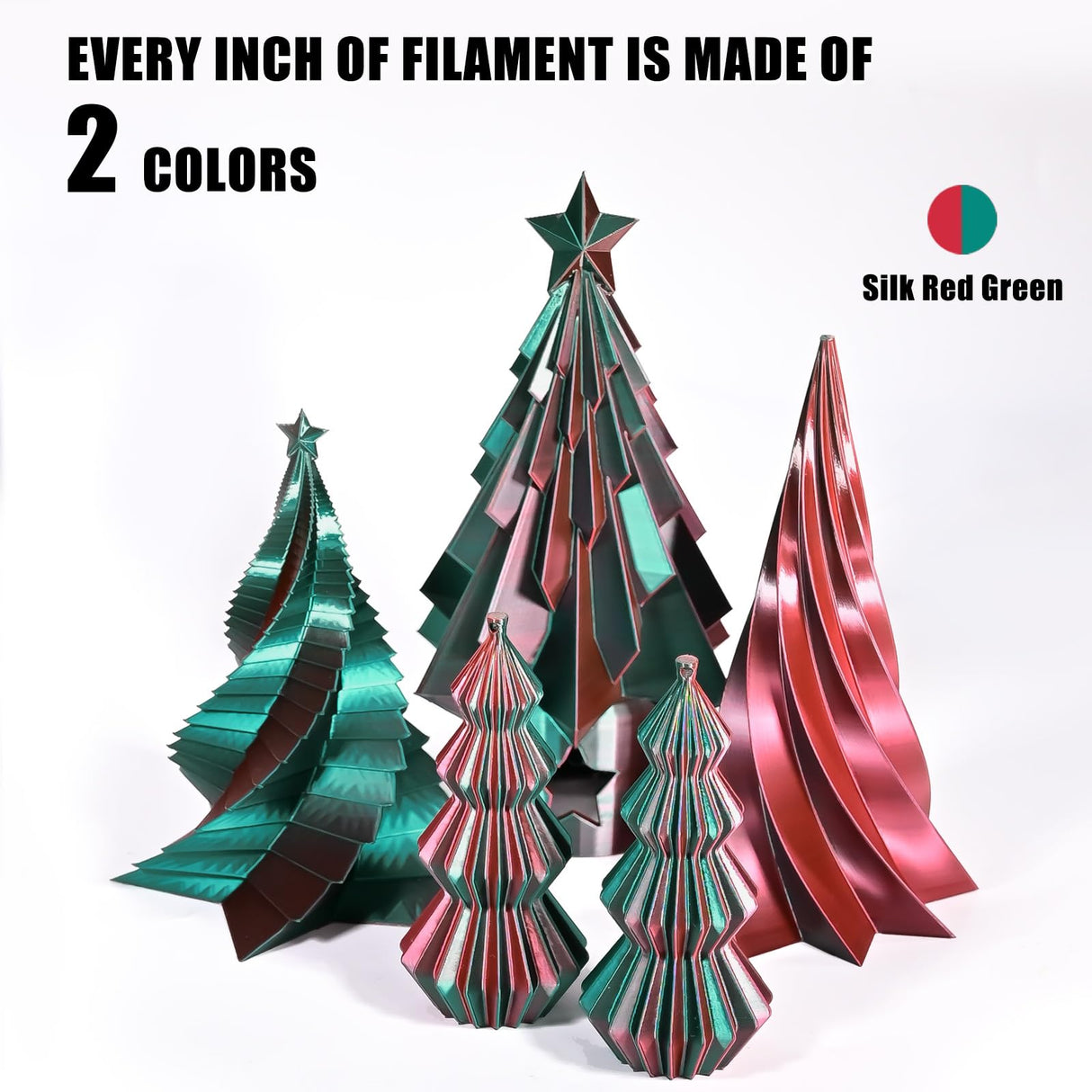 OVV3D PLA Filament 1.75mm Dual-Colors, Christmas Red Green Silk PLA Filament,3D Printer Filament Rainbow PLA Filament, 3D Printing Filament +/-0.02mm, 1kg/2.2lbs