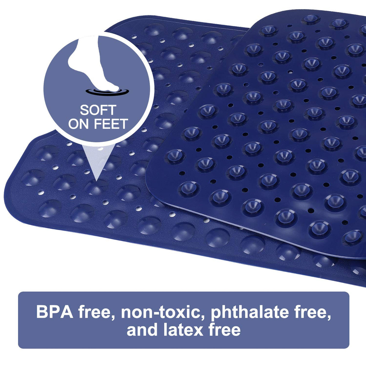 YINENN Bath and Shower Safety Mats 40x16 inch, Non Slip with Suction Cups for Bathroom Stall and Tub Floor, Extra Large and Machine Washable, Drain Holes Keep Bathtub Clean, Dark Blue
