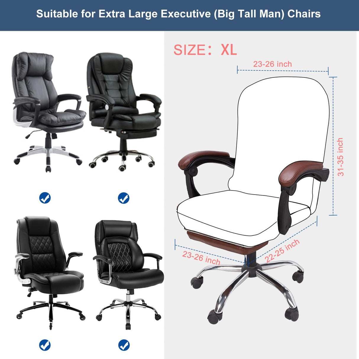 NeColorLife Office Chair Cover with Armrest Covers Stretchable - Zippered High Back Seat Cover for Extra Large Executive Desk Chairs, Big Tall Man(X-Large Size, Coffee)