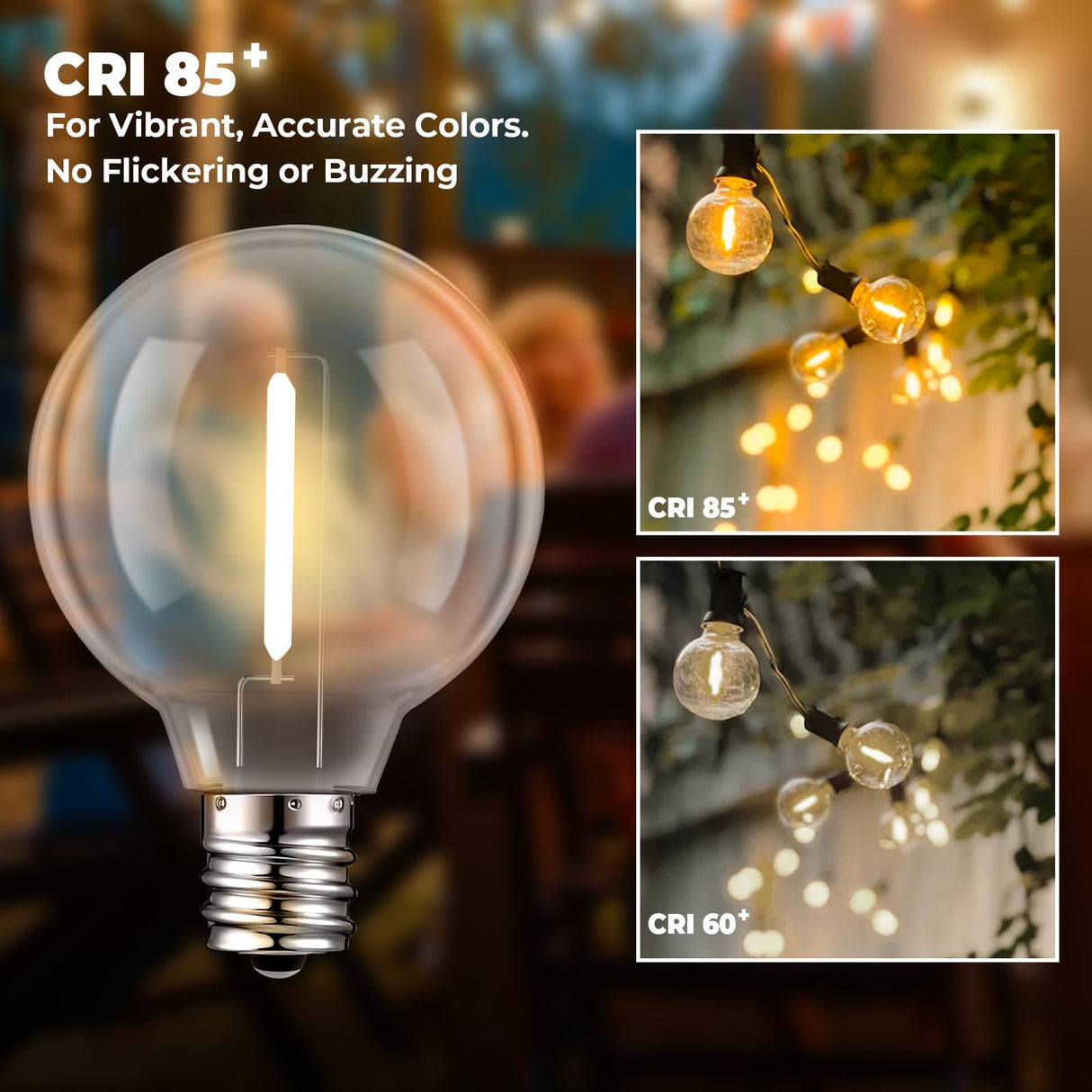 GvvooHome 50 Pack LED G40 Replacement Bulbs for String Lights, Shatterproof Plastic Globe Bulb for Indoor Outdoor Patio Decor, E12 Candelabra Socket Base, Warm White