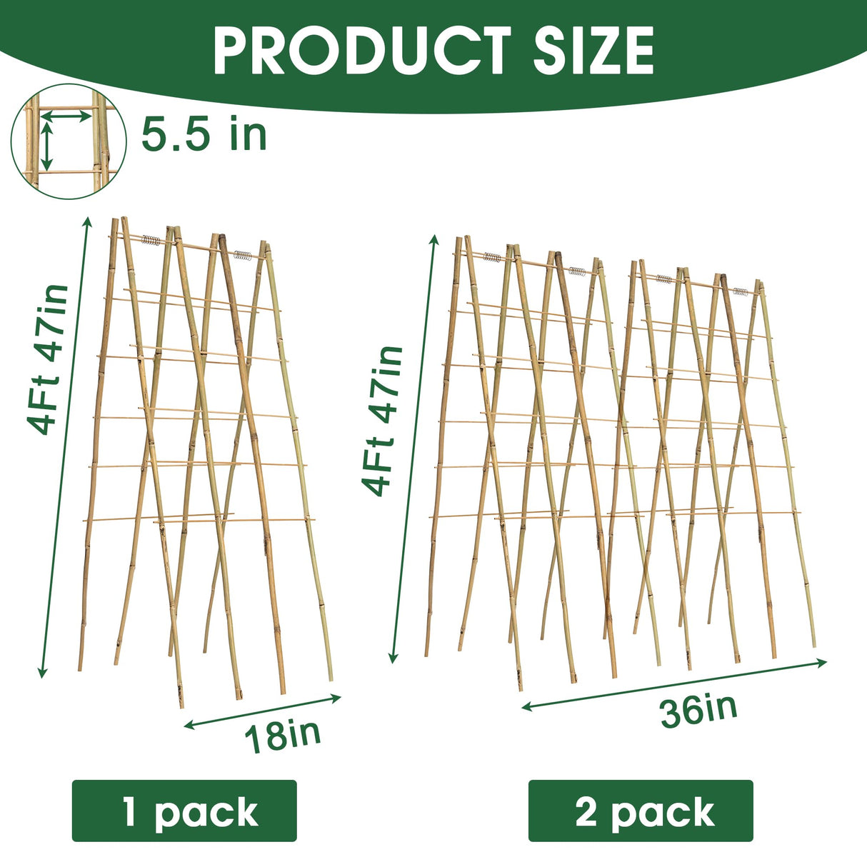 2 Pack 47''x18'' Bamboo Trellis for Climbing Plants Outdoor, Oltara A-Frame Foldable Garden Trellis for Cucumbers, Raised Beds, Tomatoes, Beans, Vegetables & Flowers Support