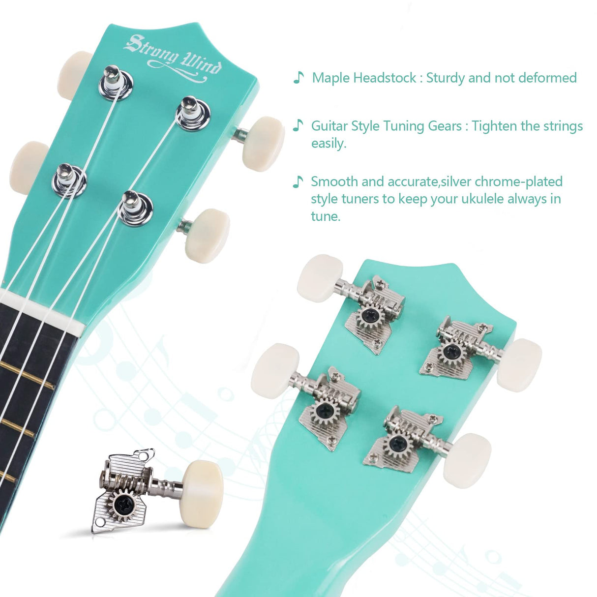 Strong Wind Soprano Ukulele 21 Inch Basswood Ukeleles for Beginners Four Strings Hawaiian Guitar Christmas Ukulele for Adults Teenagers(Light Blue)