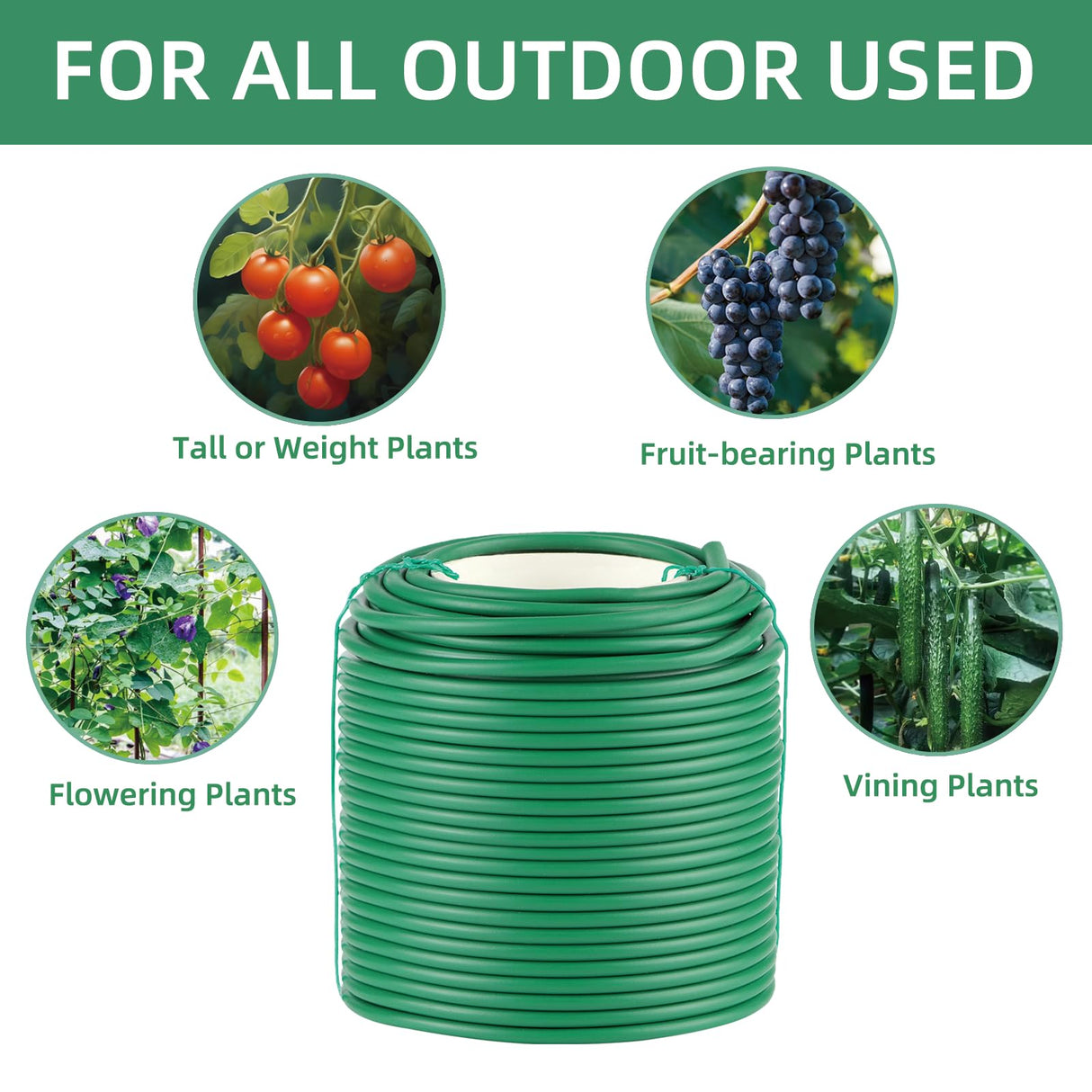 QenFree Soft Plant Ties, 164ft Garden Wire, 3.5mm Flexible Garden Ties for Climbing Plants, Tomato, Vines Plant, Flowers, Roses Plant Support