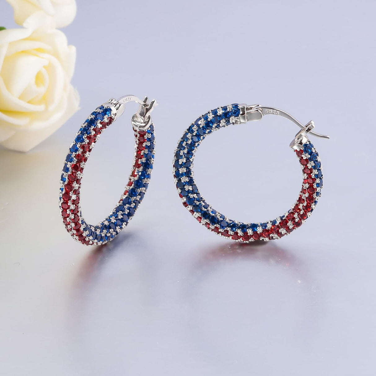 CiNily 4th of July Hoop Earrings for Women 925 Sterling Silver Post Earring