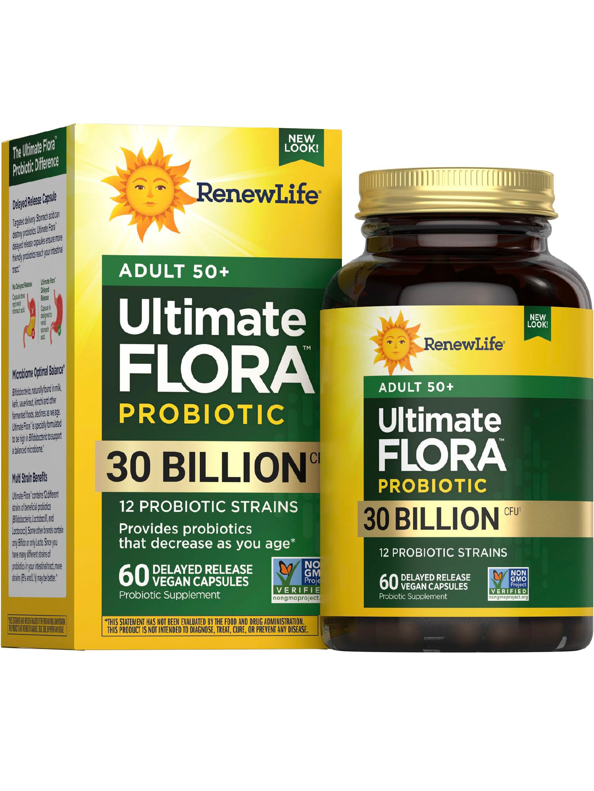 Renew Life Probiotic Adult 50 Plus Probiotic Capsules, Daily Supplement Supports Urinary, Digestive and Immune Health, L. Rhamnosus GG, Dairy, Soy and gluten-free, 30 Billion CFU, 60 Count