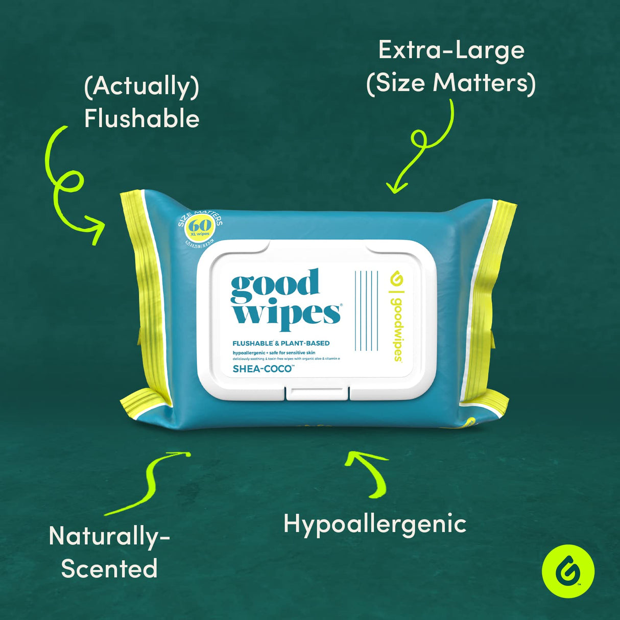 Goodwipes Flushable Butt Wipes Made with Vitamin E & Aloe - Soft & Gentle Wet Wipe Dispenser for Home Use, Septic & Sewer Safe - Largest Adult Toilet Towelettes - Shea Coco, 360 Count (6 Packs)