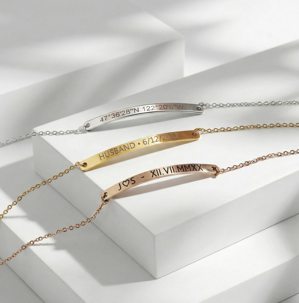 MignonandMignon Custom Name Bracelet Engraved Gold Bar | Personalized Coordinate Bracelet for Women | Dainty Jewelry Gift for Mom Teen Girls Graduation Mothers Day