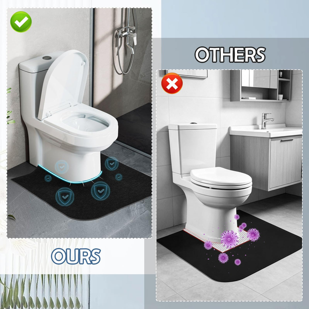 Yudlto 8 Pack Toilet Mats U Shaped Washable, Absorbent Toilet Floor Protector from Urine, Non Slip Bathroom Rugs for Around Toilet Base, Waterproof Washable Mats for Bathroom Floor