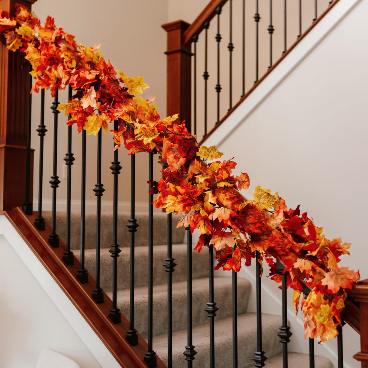 CQURE 4 Pack Fall Leaf Garland, Total 23.6Ft Artificial Fall Vines Autumn Garland Fall Maple Leaves Thanksgiving Decor for Home Wedding Fireplace Christmas
