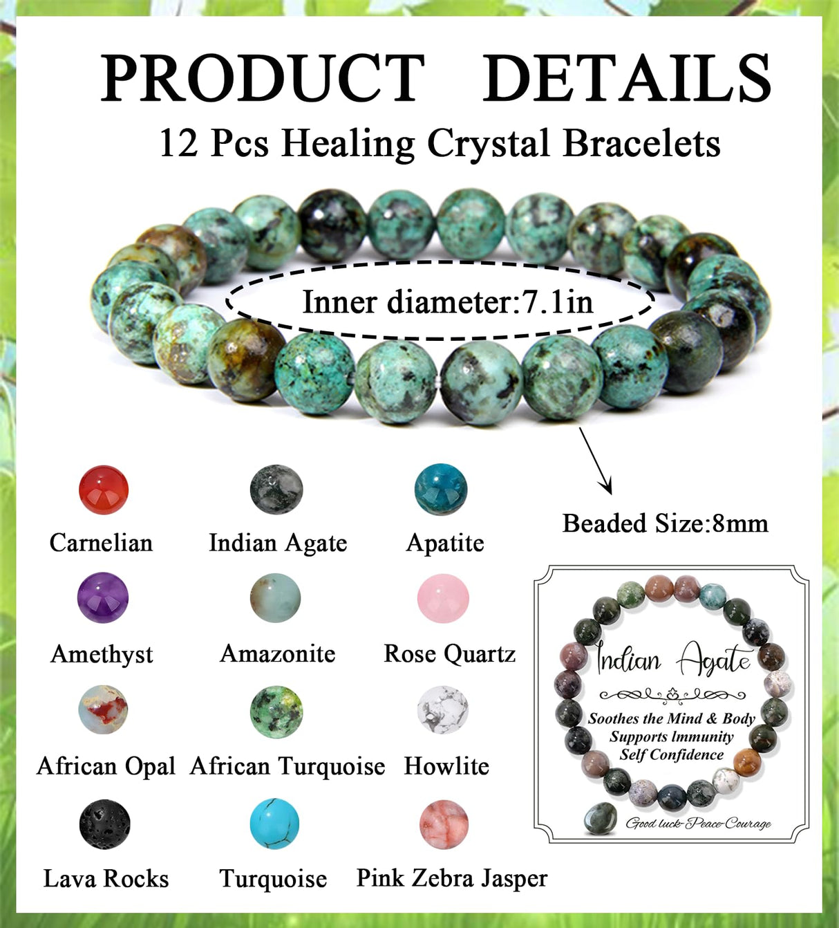 SAMOCO 12PCS 8mm Natural Crystal Bracelets for Women Men