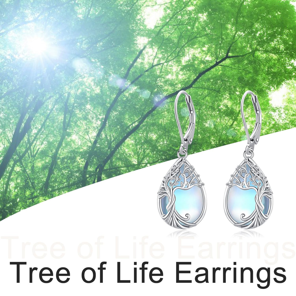 Odinstone Sterling Silver Earrings Tree of Life Moonstone Earring for Women