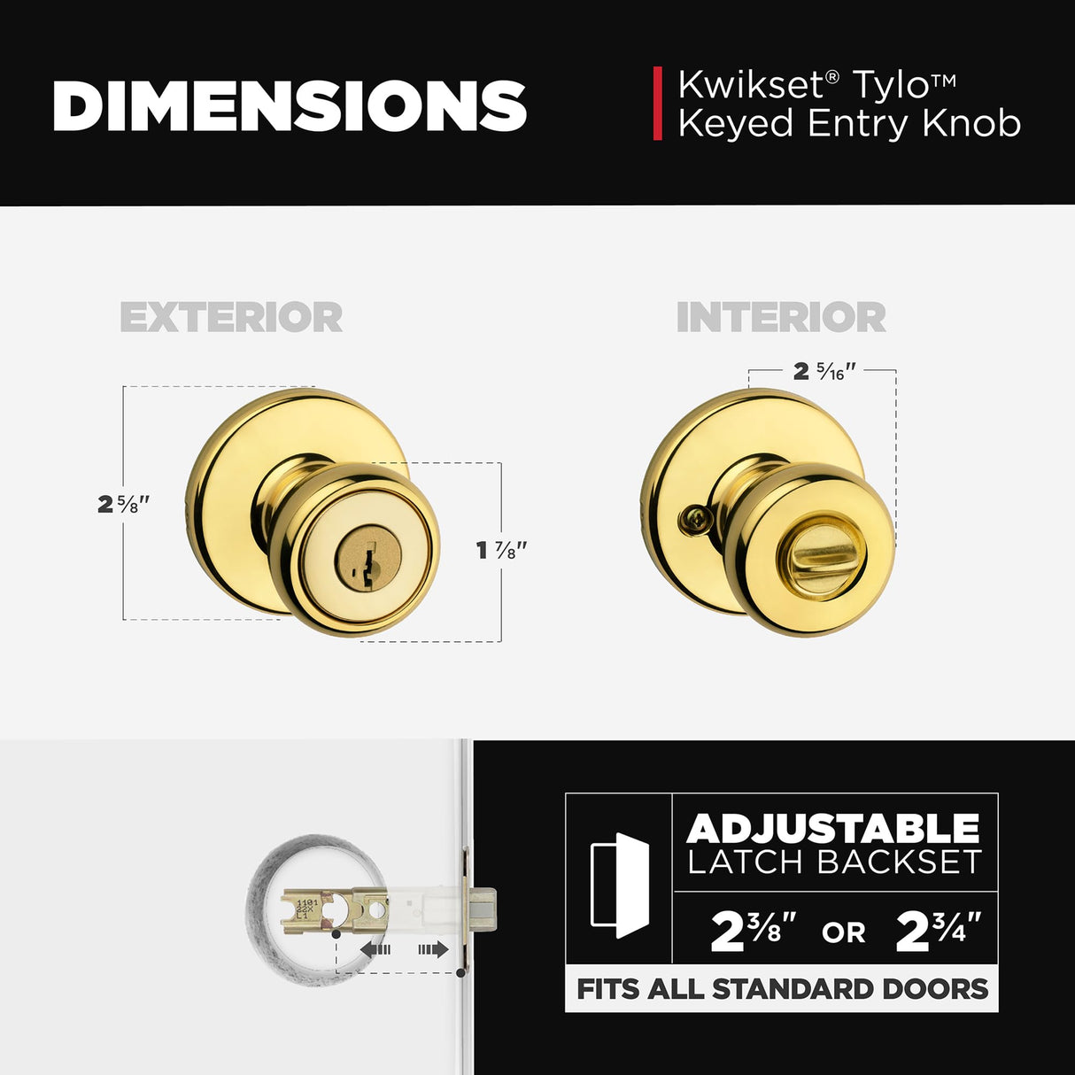Kwikset Tylo Entry Door Knob with Lock and Key, Secure Keyed Handle Exterior, Front Entrance and Bedroom, Polished Brass, Pick Resistant SmartKey Rekey Security