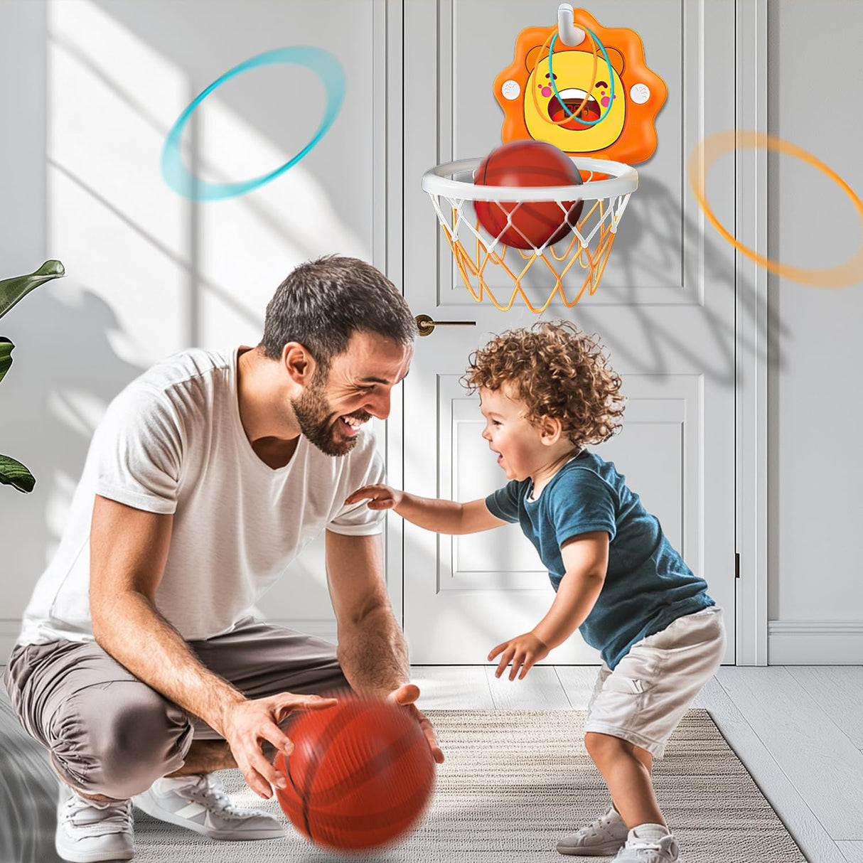Toddler Kids Basketball Hoop Indoor Toys,Scoreboard Portable Design Adjustable Height,Christmas Birthday Baby Toddler Kids Boys Small Mini Basketball Hoop Gifts Toys (Orange, Large)
