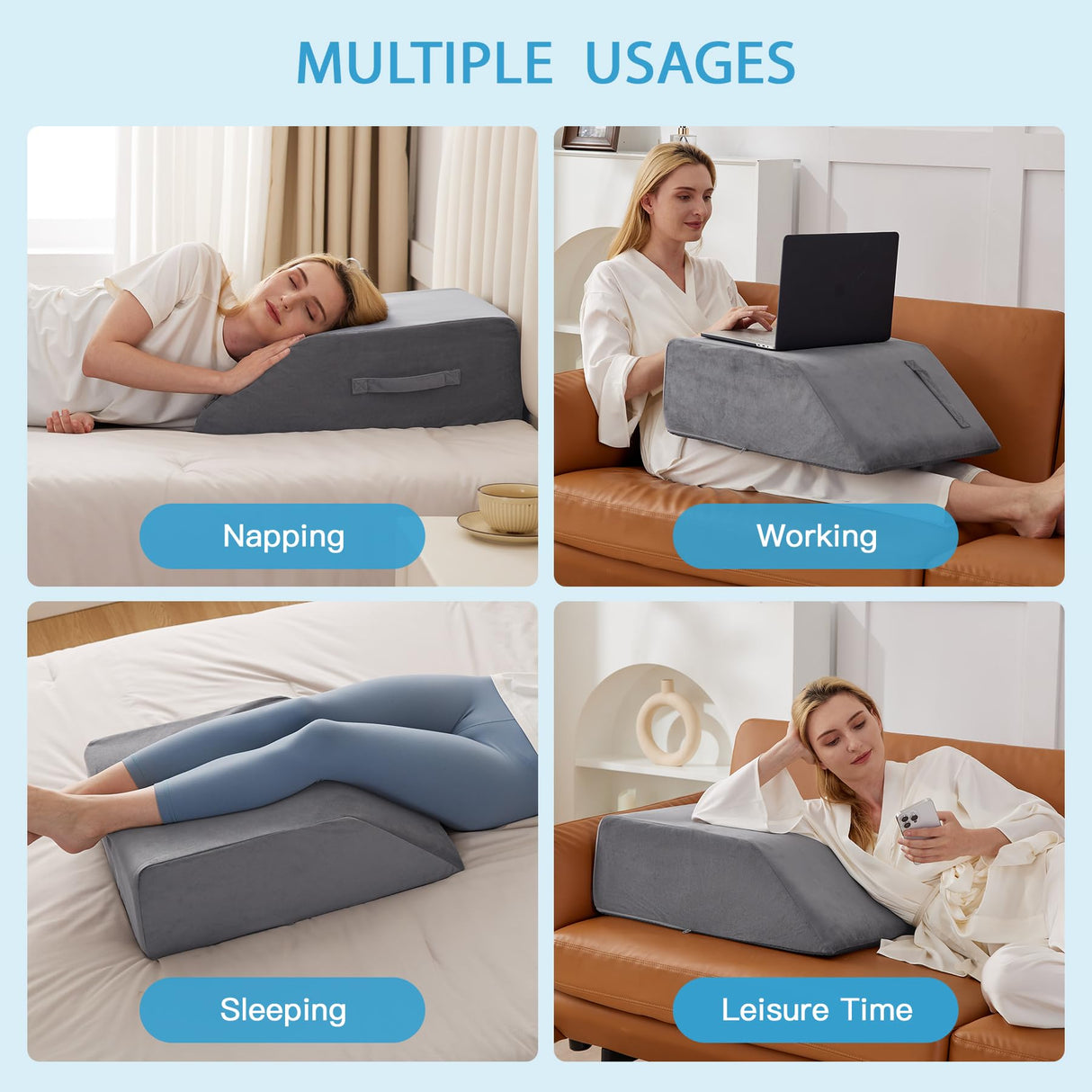 MEGCXIT Leg Pillow Elevation Blood Circulation, Leg Wedge for Elevation for Swelling, Leg Elevating Pillow for After Surgery Memory Foam Foot Knee Pillow for Back Sleeping 23.6×16.8×8 Inch Short Plush