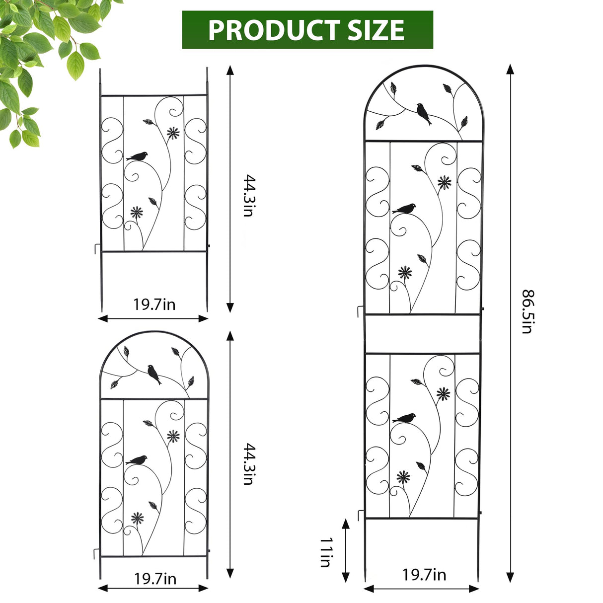 86.5" x 19.7" Metal Garden Trellis Outdoor for Climbing Plants, Black