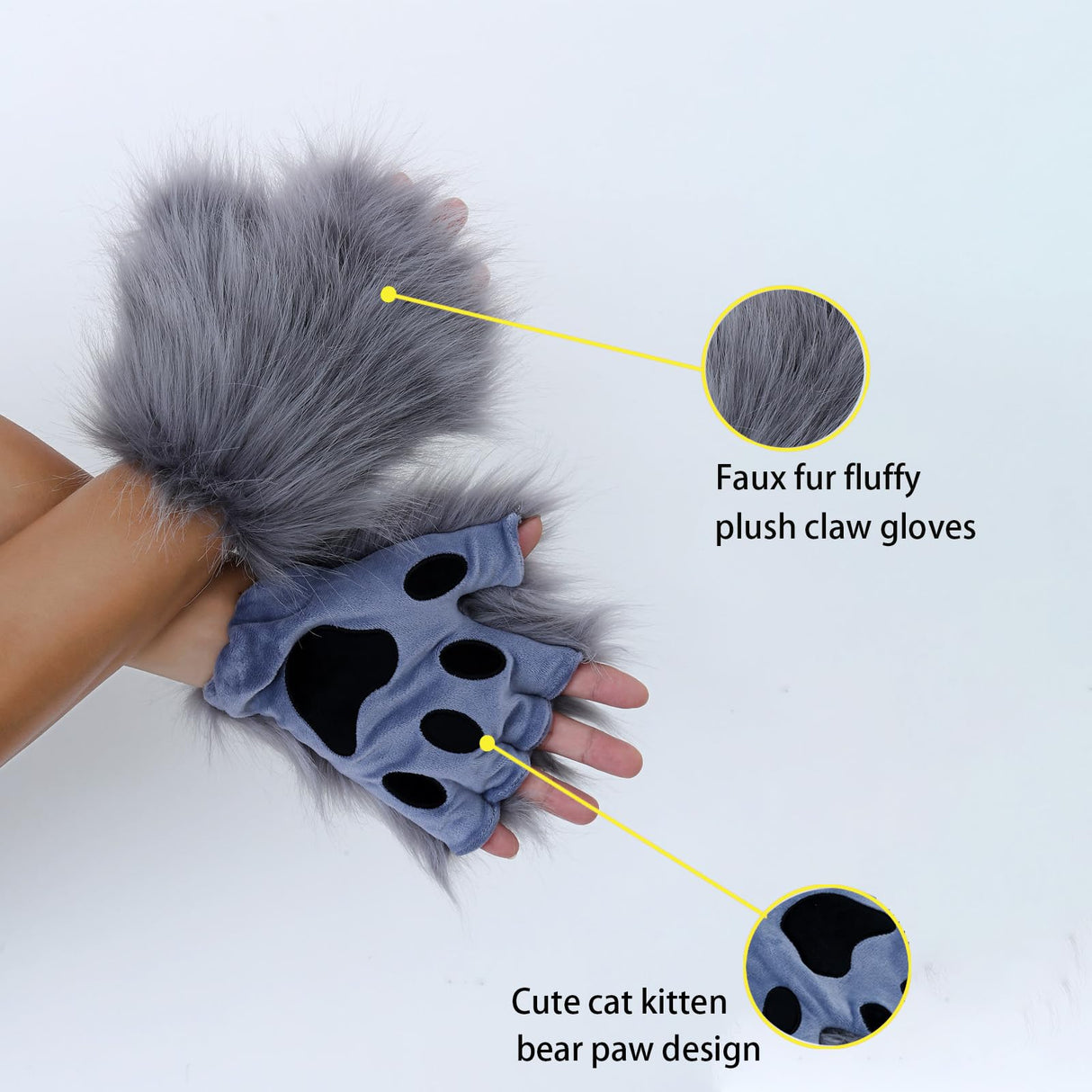 Adolala Faux Fur Fox Tail Cat Wolf Set Plush Mask Fluffy Paw Gloves Halloween Christmas Party for Women