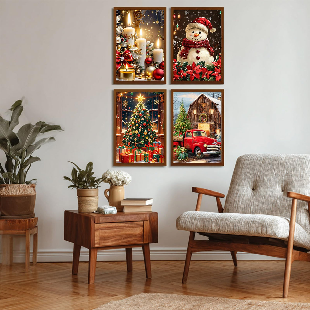 Reivworl 4 Pack Framed Paint by Numbers for Adults with Wooden Easel, Christmas Paint by Numbers Kit for Adults Beginner, Acrylic Painting by Number for Home Decor 8X12 Inch
