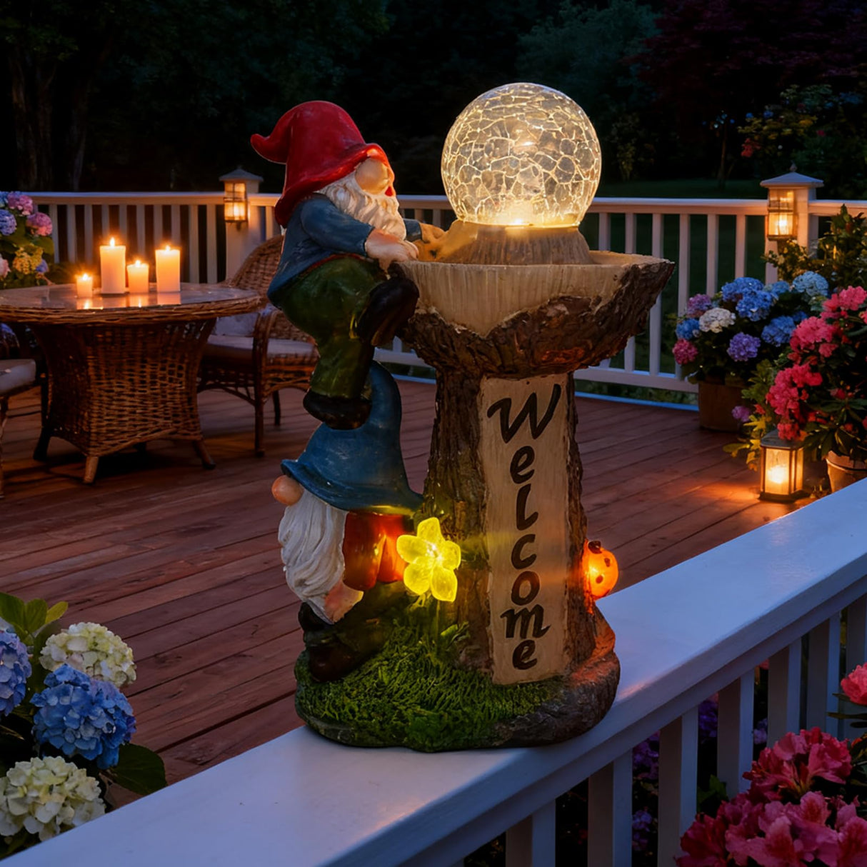 SAMPU Craft Solar Powered Garden Gnome Welcome Sign, Red