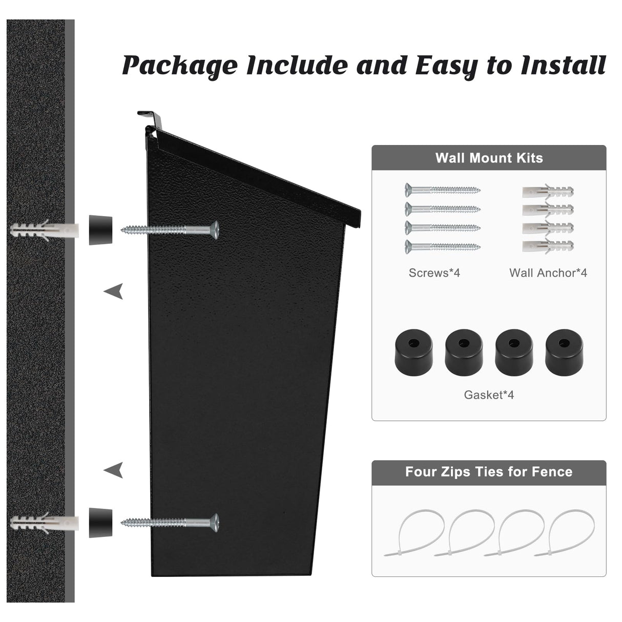 KYODOLED Wall-Mount Mailbox for House, Large Capacity Mail Box, Galvanized Steel Rust-Proof Metal Post Box, Mailboxes for Outside,15.7"x9.9"x4.9" Black