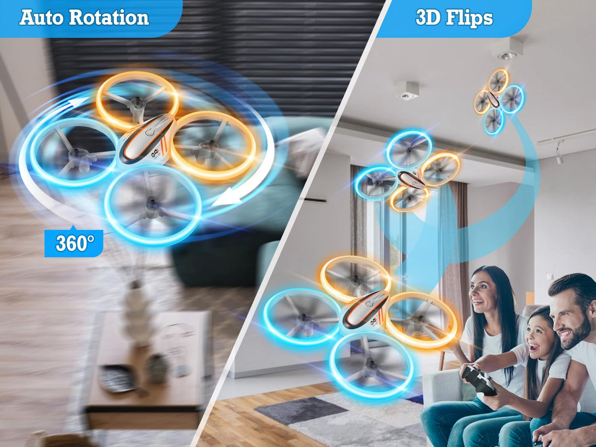Q9s Drones for Kids,Cool RC Drone with Altitude Hold and Headless Mode,Hobby Quadcopter with Blue&Orange Light,2 Batteries and Remote Control,Birthday and Xmas Gifts Toys for Boys and Girls,Orange