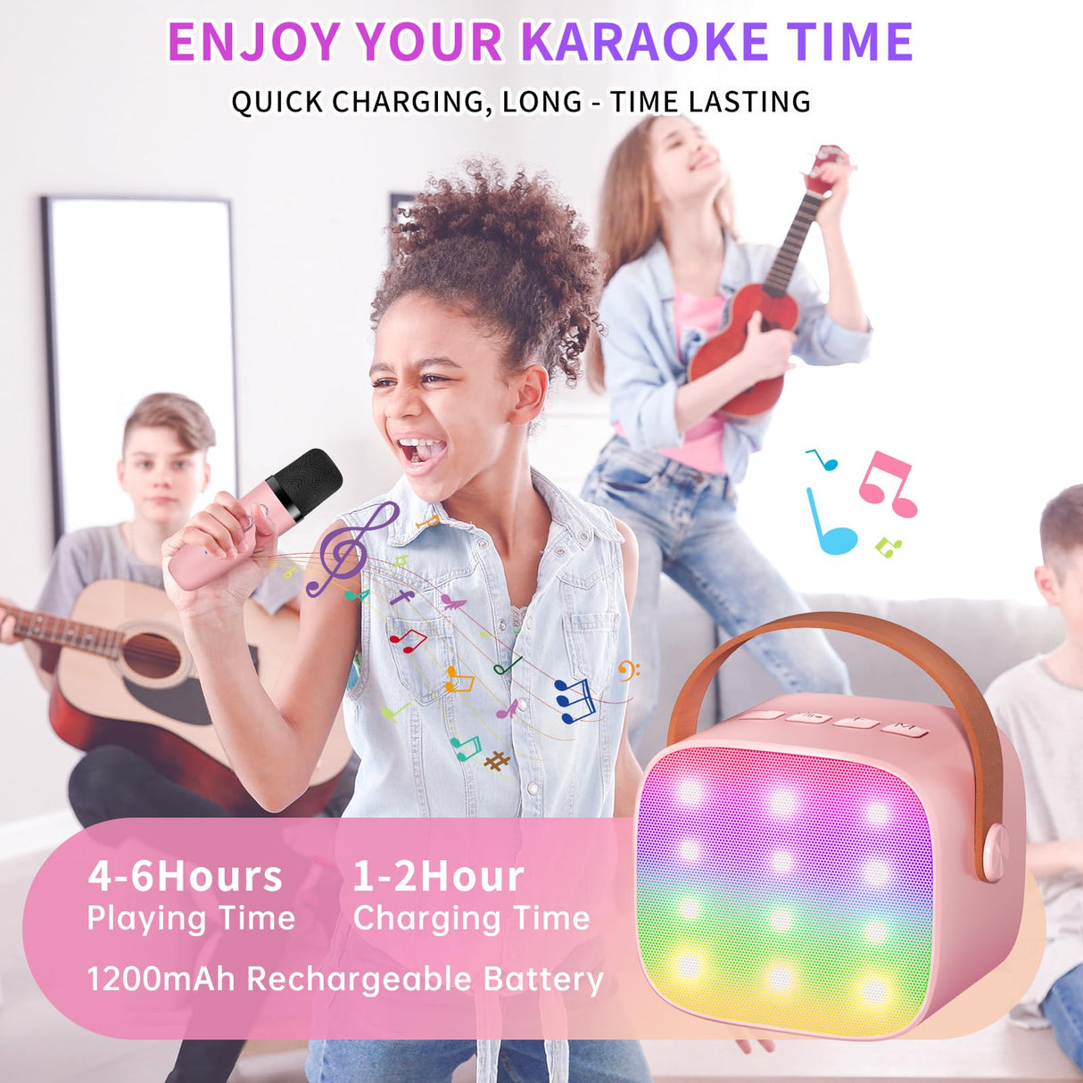 Mini Karaoke Machine Kids Microphone, Haomuren Portable Bluetooth Karaoke Speaker with 2 Wireless Microphones and LED Lights, Christmas Birthday Party Gifts for Kids & Adults