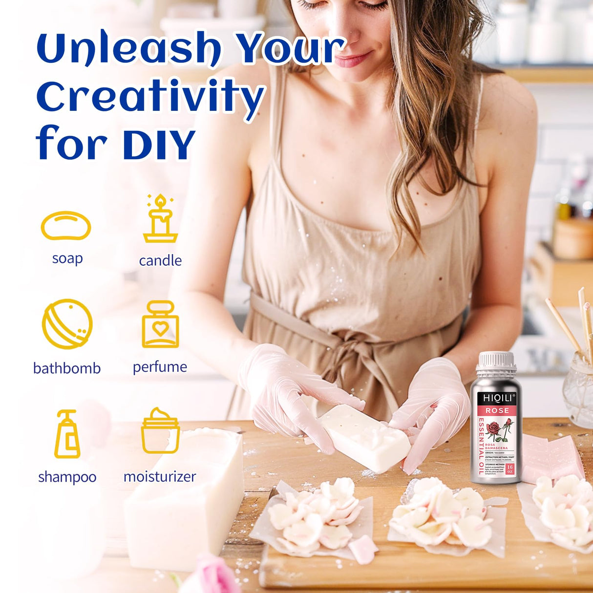 HIQILI Rose Essential Oil for Diffuser, Soap, Perfume & Candle Making - 16 Fl Oz