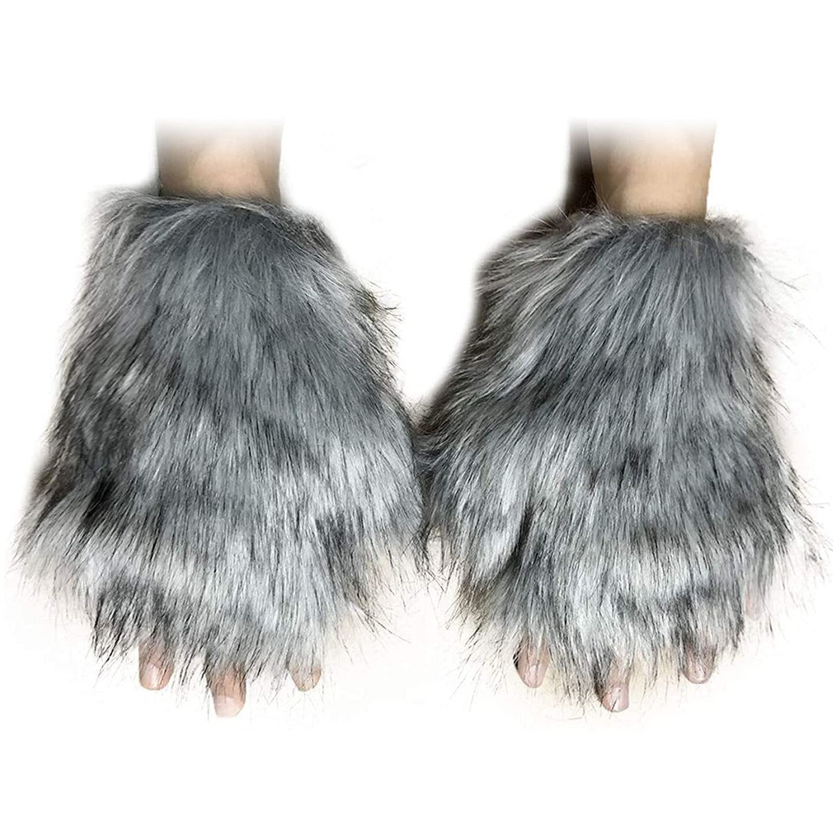 HAOAN Wolf Fox Tail Clip Ears and Gloves Set Halloween Christmas Fancy Party Costume for Women and Man Gray