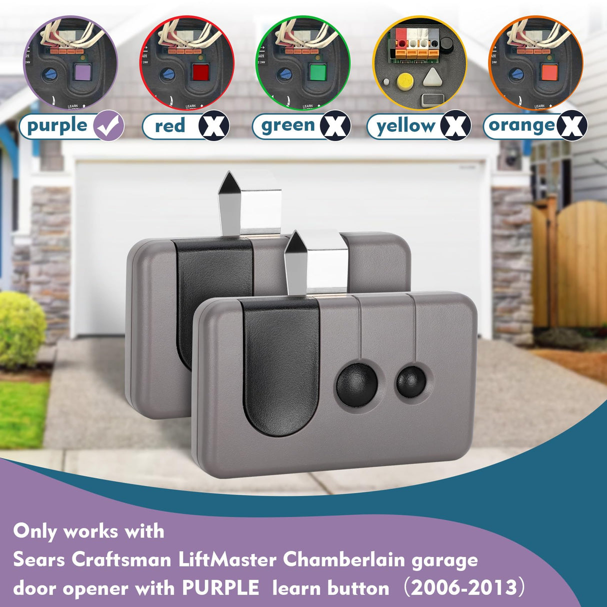 2 for Sears Craftsman Garage Door Remote 139.53753 53753 139.18191 HBW2028 371LM 373LM 375LM 950CD 953D 956D, Work with Purple Learn Button ONLY(2006-2013)