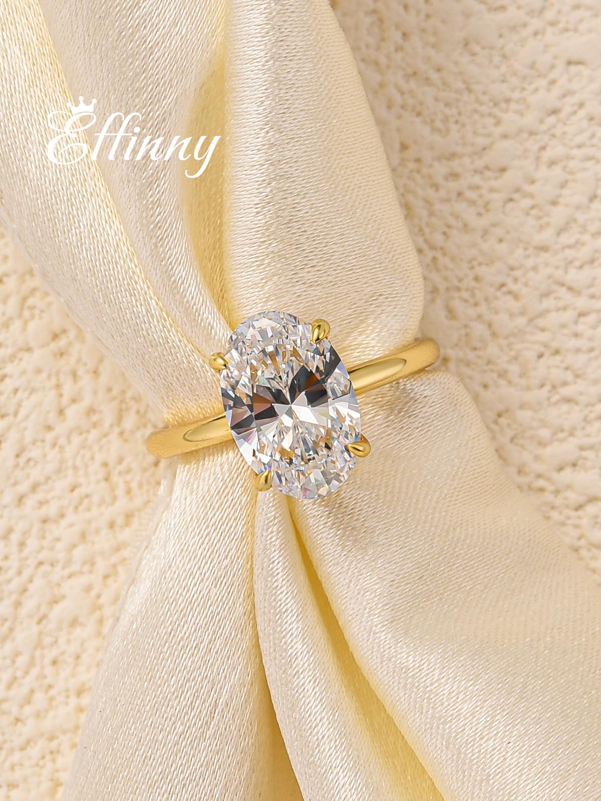 Effinny 3.5 Carat Elongated Oval Cut Engagement Ring for Women,925 Sterling Silver Solitaire Promise Ring (3.5ct,Golden, 5)