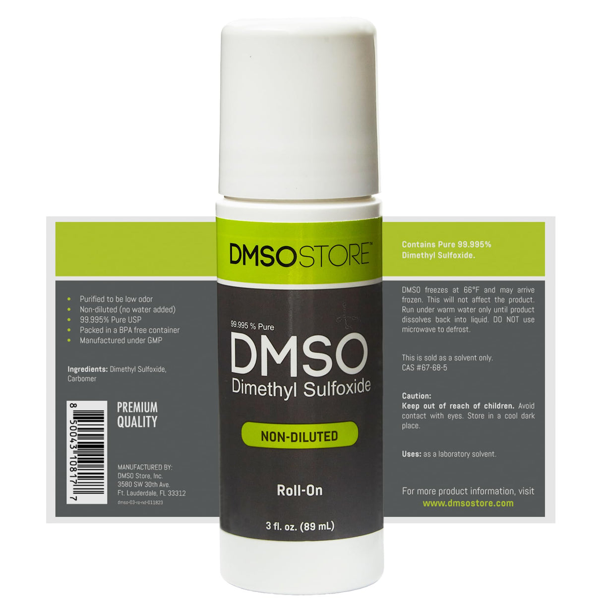 DMSO 3 oz. Roll on 8 Bottle Special Non-diluted 99.995% Low Odor Pharma Grade Liquid in a BPA Free Container