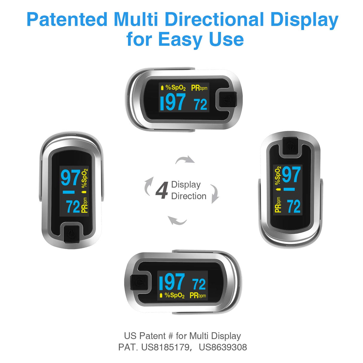 mibest OLED Finger Pulse Oximeter, O2 Meter, Dual Color White/Silver