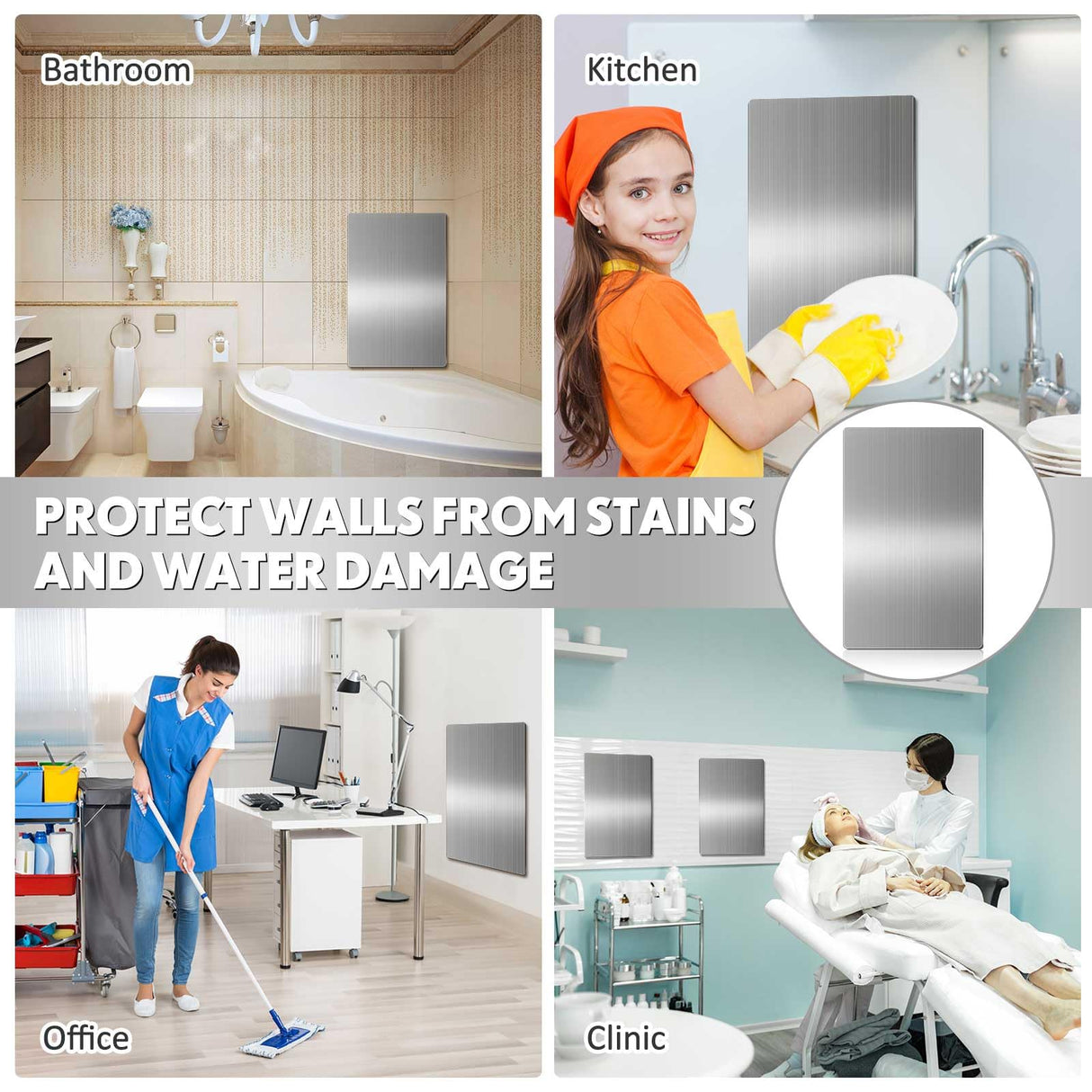 Gisafai 1 Pcs 24 x 16 Inch Stainless Steel Backsplash Panel Hand Dryer Splash Guard Wall Backsplash Protector with Ultra Strength Adhesive for Bathroom, Kitchen, Stovetop