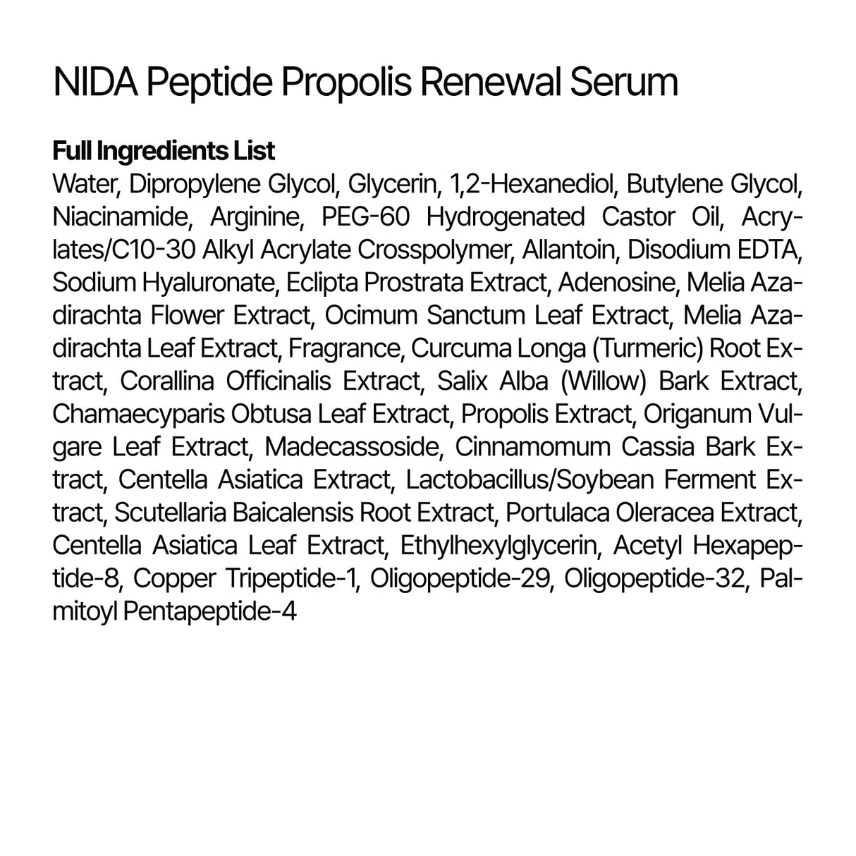 NIDA Peptide Propolis Renewal Serum | Peptide Complex, Propolis Extract, Adenosine | Youthful Look, Wrinkles, Fine Lines, Pore & Sebum Care | 1.69 fl.oz., 50ml (Old)