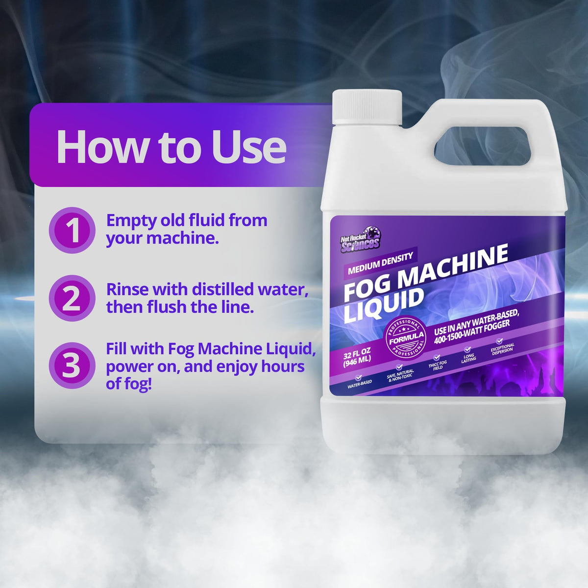 Fog Machine Liquid for Halloween Party and Events, Medium Density, 32oz