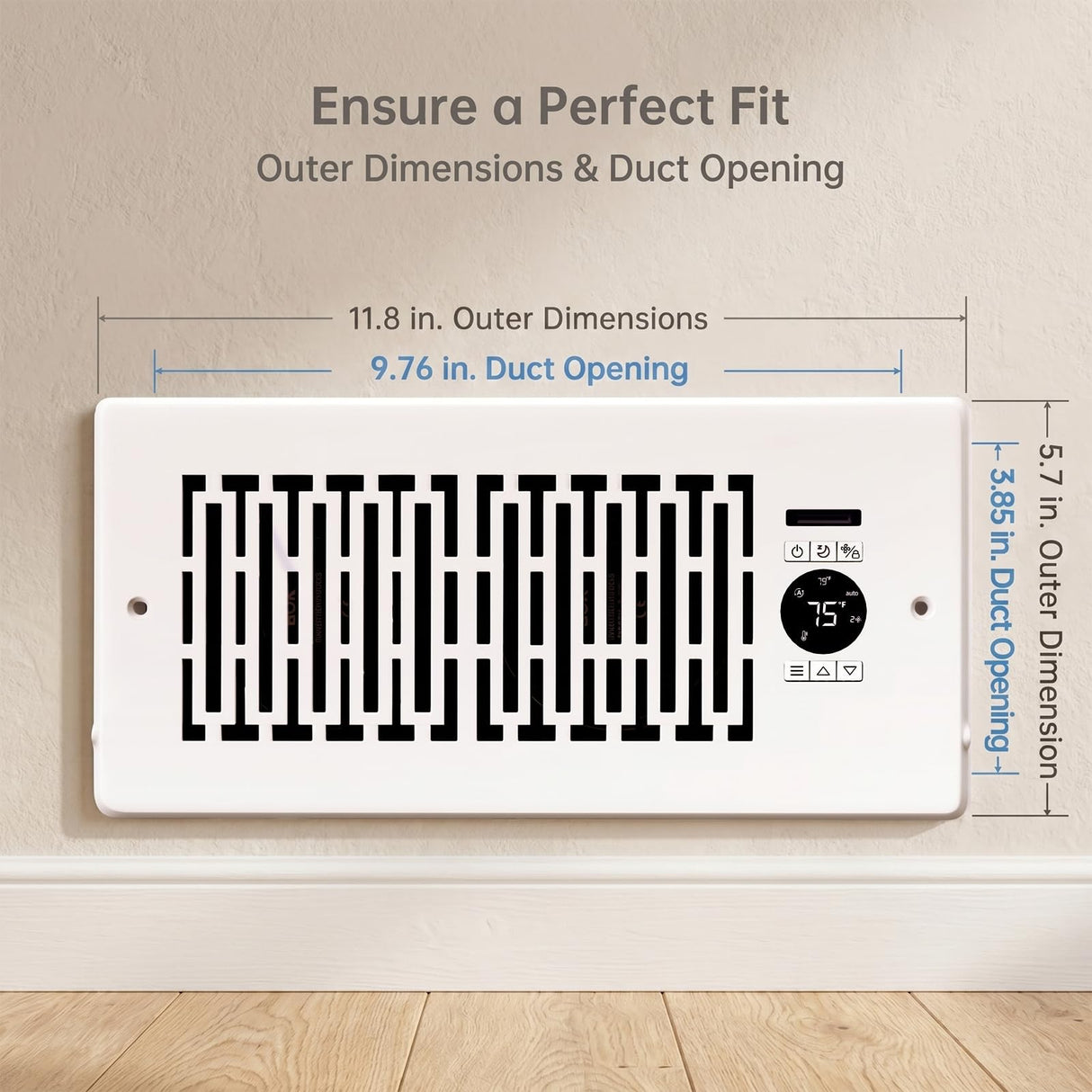MOTCTQVD Smart Register Booster Fan for 4" x 10" Vents, Thermostat Control Improves Heating/Cooling, 10-Speed Quiet Vent Fan Booster with Remote Control for Floor or Wall Ducts