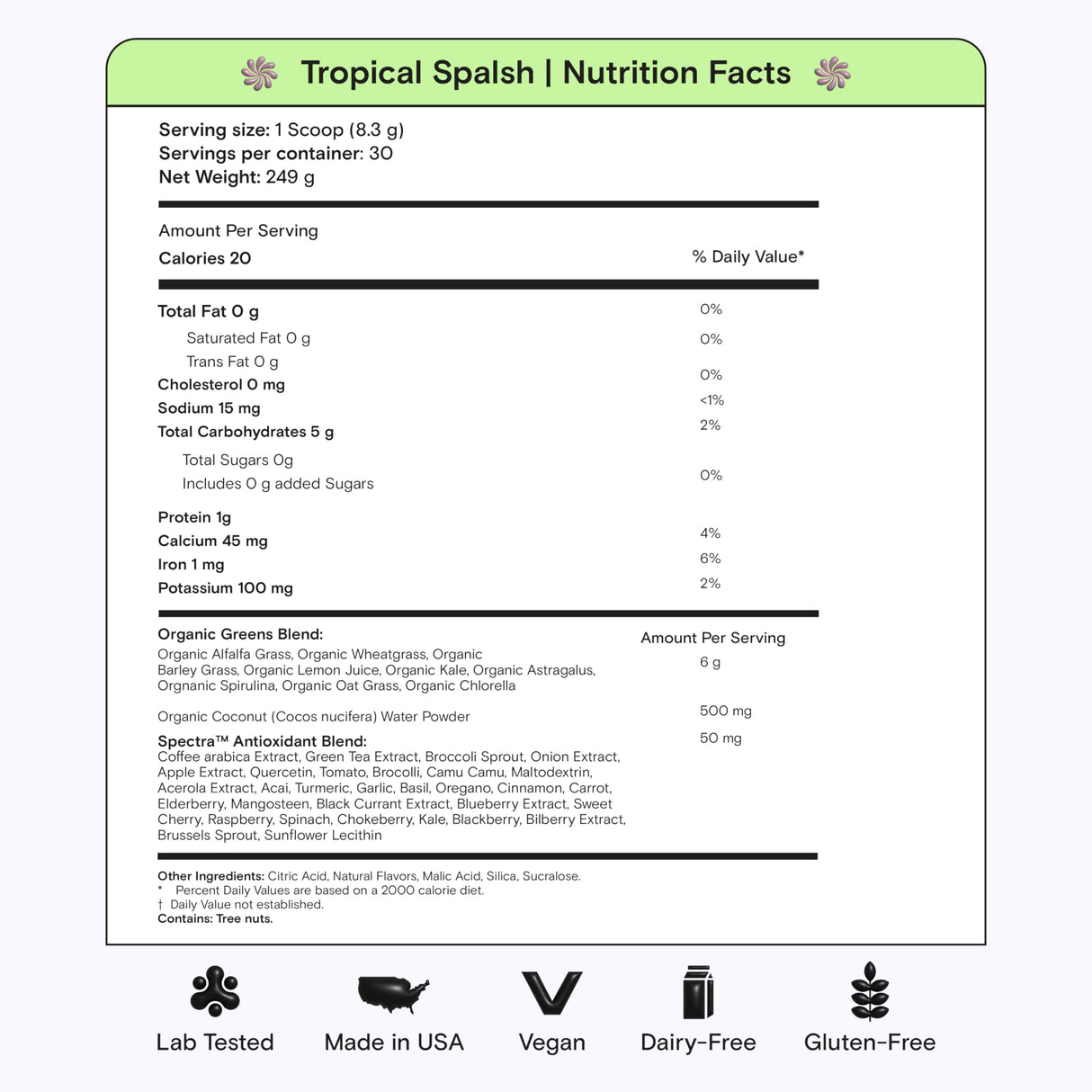 Kiala Nutrition Super Greens, Organic Greens Powder with Spirulina & Chlorella for Digestion, Gut Health, Immunity & Energy, Gluten Free, Vegan, Daily Support for Women, Tropical Splash, 30 Servings