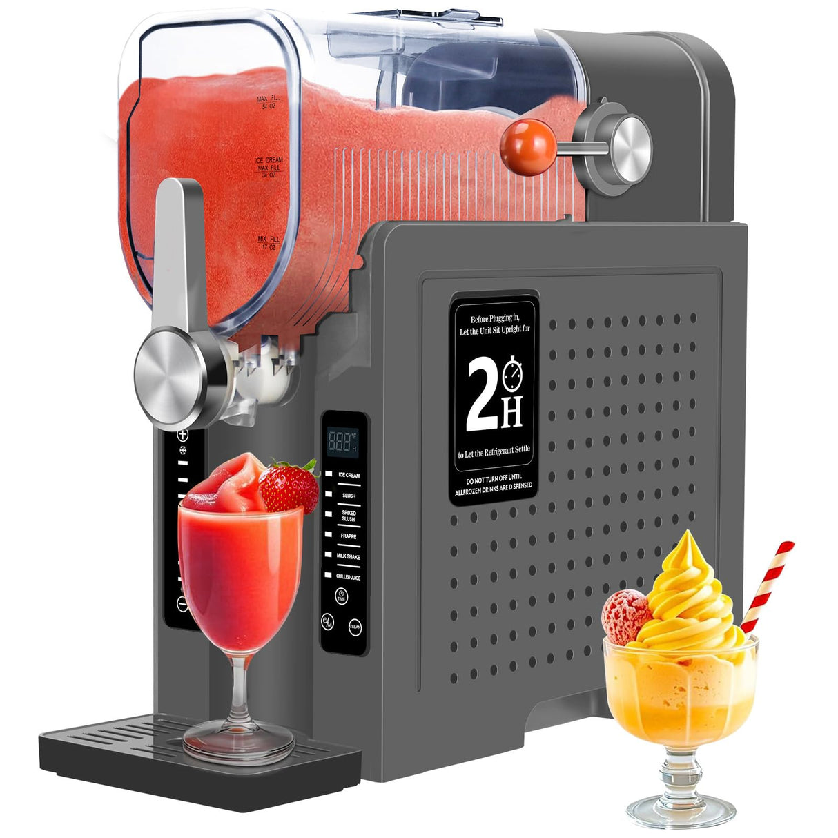 Roaaee Slushie Machine, Frozen Drink Maker & Ice Cream Maker – 88 oz Slushy Machine for Home with 6 Preset Programs for Margaritas, Frappés, Milkshakes, Smoothies & Ice Cream (Dark Silver)