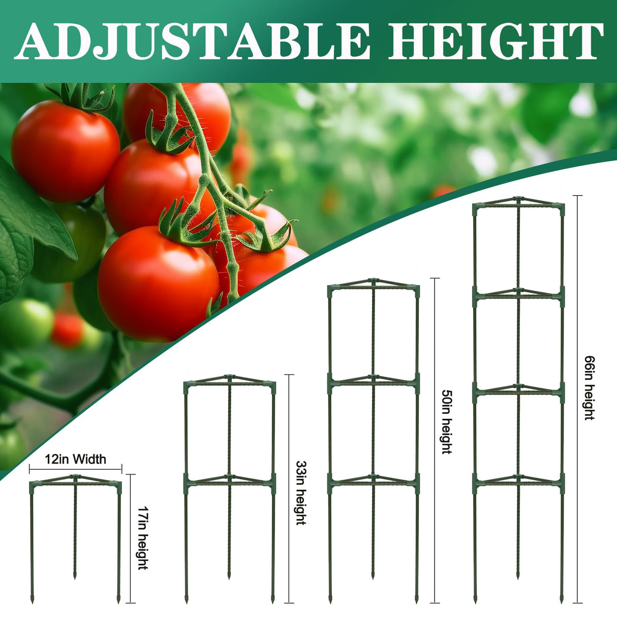 Tiuire Tomato Cages for Garden,4 Pack 50in Tall Tomato Plant Support Stakes Adjustable Heavy Duty Steel Plant Tower Stakes, Updated Cucumber Trellis Garden Cages for Climbing Plants Vegetable Flowers