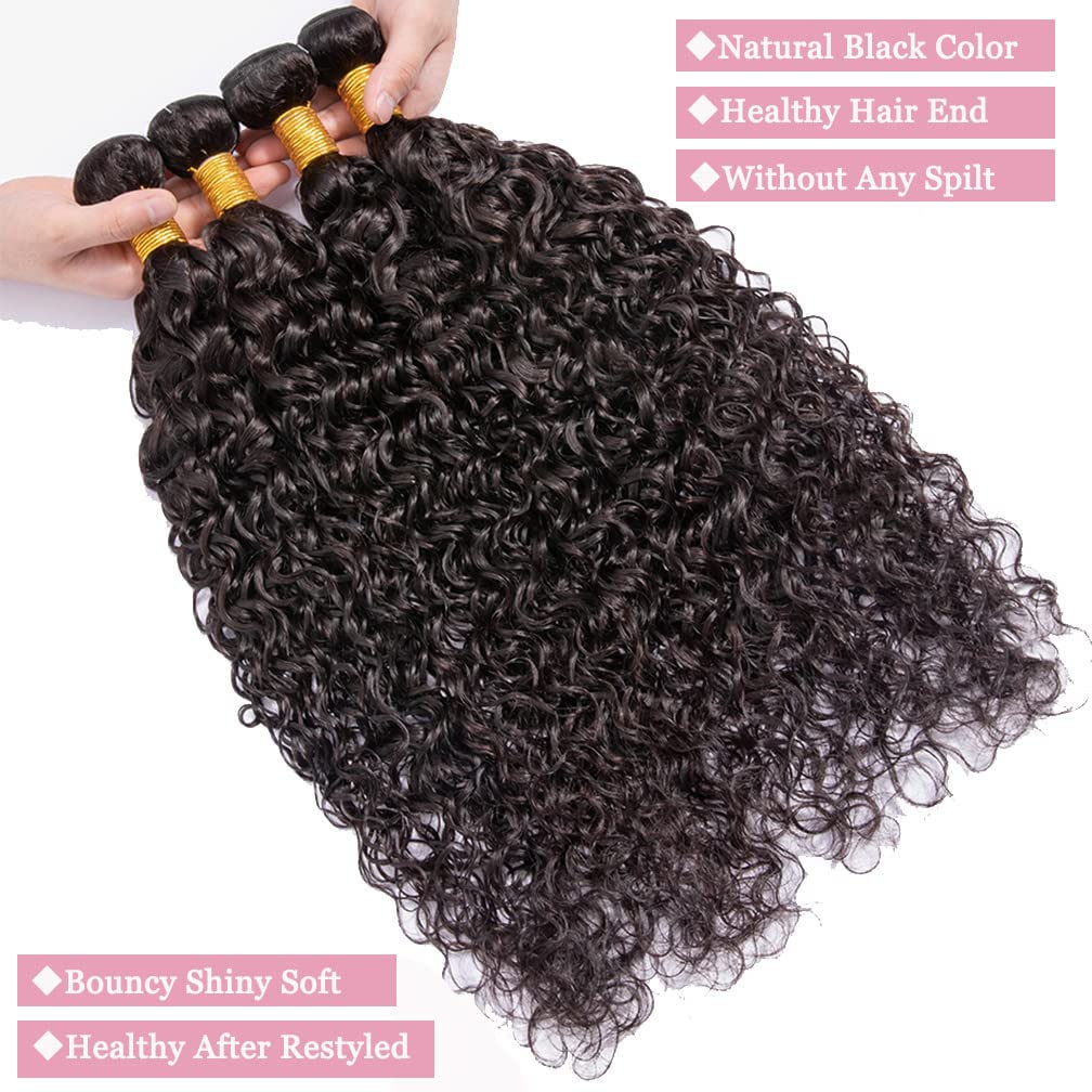 Deep Wave Human Hair Bundles 18 20 22 Inch Water Wave Bundles 12A Brazilian 100% Unprocessed Virgin Human Hair Wet and Wavy Bundles Double Weft Deep Curly Weave 3 Bundles Natural Black
