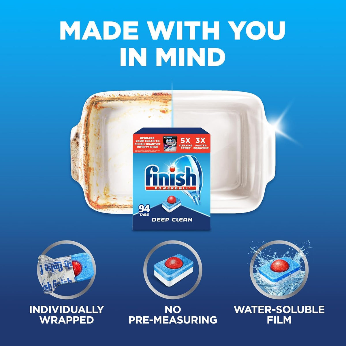 Finish Powerball Dishwasher Pods, Dishwasher Tablets Plastic Free, Fresh Scent, 94 Count