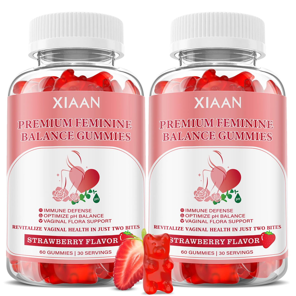 XIAAN Feminine Balance Gummies for Women, 2 Pack Premium Feminine Balance Gummies Support PH Balance & Vaginal Health, Vegan, Gluten-Free, Strawberry Flavor