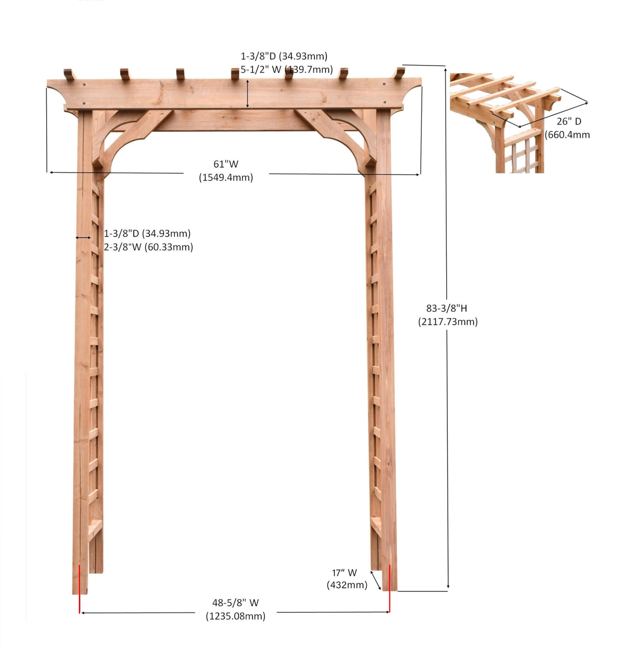 ScienGarden Solid Fir Wood Garden Arch Trellis for Climbing Plants Outdoor