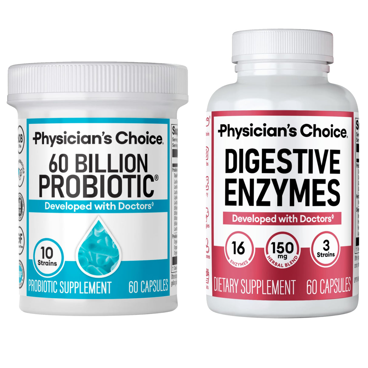 Physician's CHOICE - Optimal Gut Health Bundle: 60 Billion Probiotics 60ct + Digestive Enzymes for Digestive Comfort and Immune Support