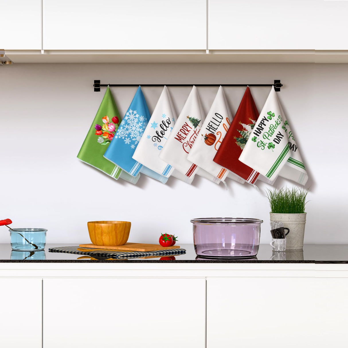 FuWeave 20 Pcs Holiday Kitchen Towels Seasonal Decorative Hand Towels Set Christmas Dish Cloths Winter Valentine's Day 16 x 24 Colorful Wash Cloths with Hanging Loop(Fresh)